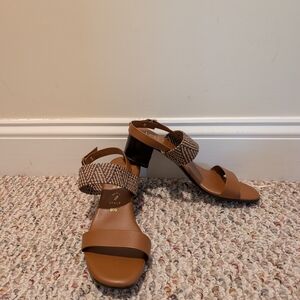 Italian Shoemakers Brown Leather Sandals with Woven Ankle Strap